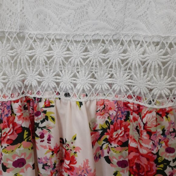 Rue21 Floral Midi Dress Crochet Lace Look Size Small White Pink Sleeveless - Picture 4 of 12